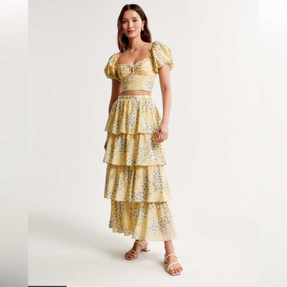 Abercrombie & Fitch Drama Tiered Maxi Skirt and Puff Sleeve shirt dress